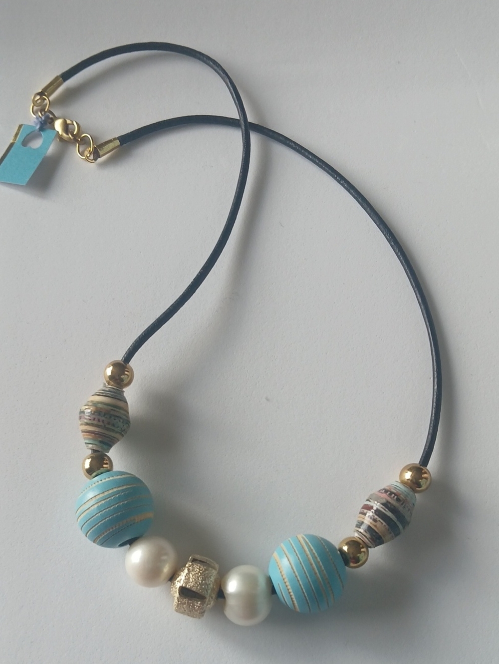 Culture Pearl And Handcarved Wood Bead Necklace - Picture 6 of 6